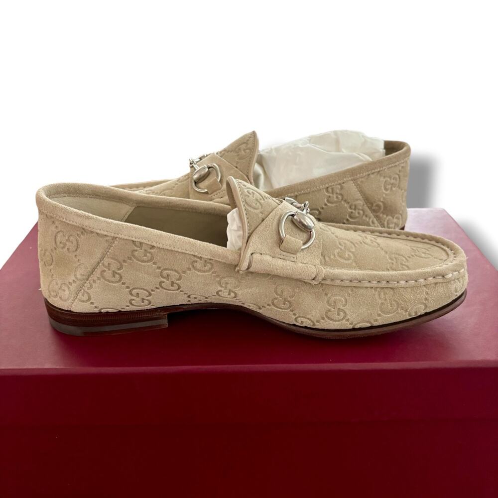 Gucci Beige Suede GG embossed Horsebit Loafers Men’s UK 6 Women's US 9 Unisex
